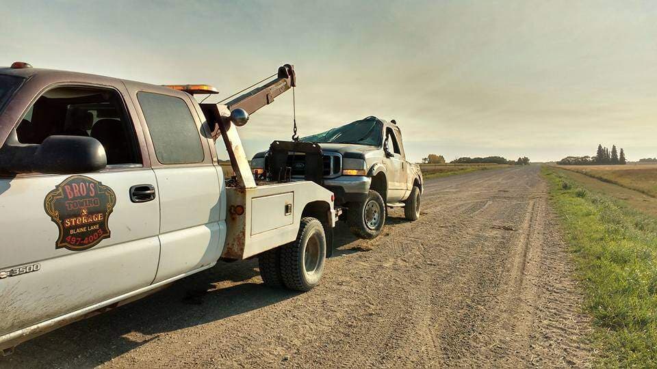 Damaged Ford recovered from a Saskatchewan grid road ditch